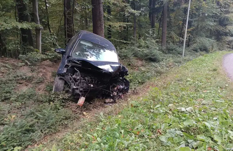 Ford uderzył w drzewo. Kierowca w ciężkim stanie trafił do szpitala 